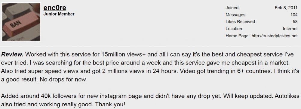 Worked with this service for 15million views+...